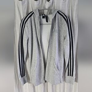 Gray Zip-Up Hoodie with Black Stripes